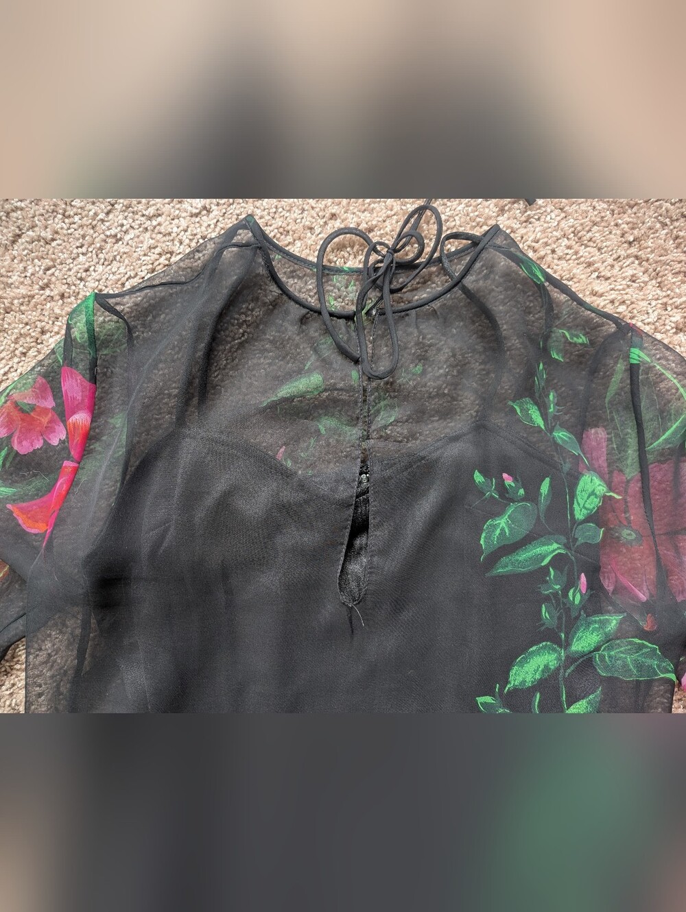 Miss Elliette Vintage Sheer Floral Long Sleeve Maxi Dress Rare Medium - Picture 6 of 12